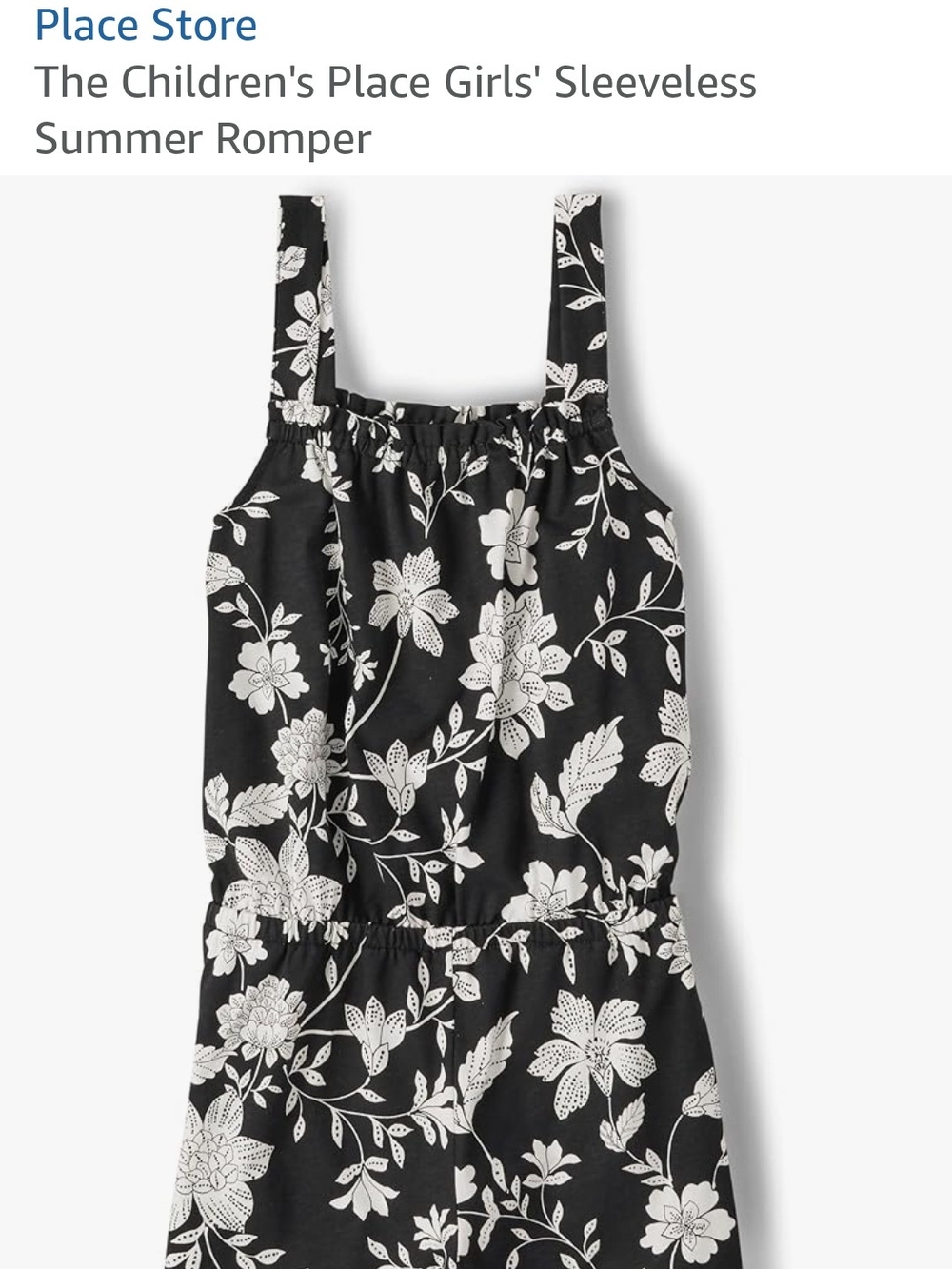 Black Floral Romper with White Flower Print - Picture 2 of 2